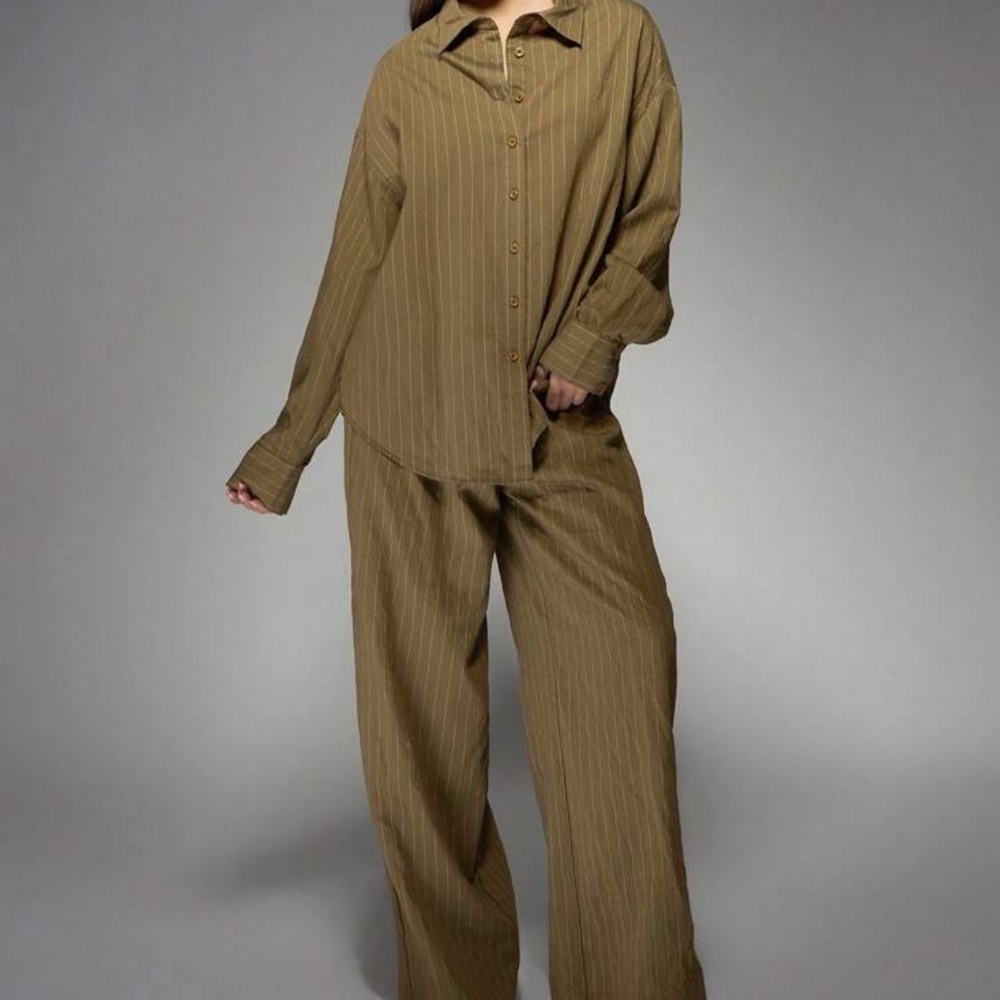 MISSGUIDED Pinstripe Wide Leg Trouser Shirt Co Ord Fall Size L